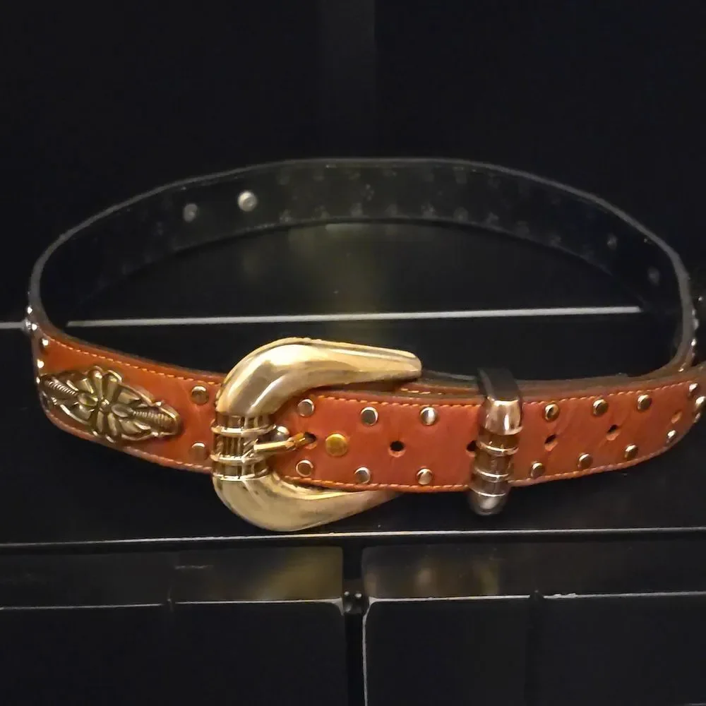 Western Studded Brown Leather Belt with Silver Buckle,34' Inch NWOT!